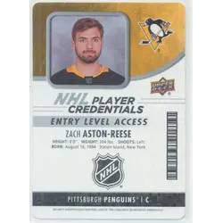 2018-19 UPPER DECK MVP - ZACH ASTON-REESE #NHL-ZA PLAYER CREDENTIALS ENTRY LEVEL ACCESS