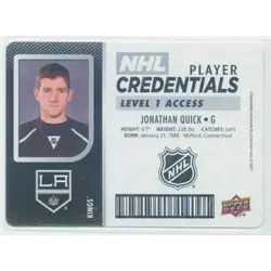 2017-18 UPPER DECK MVP - JONATHAN QUICK #NHL-DD NHL PLAYER CREDENTIALS LEVEL 1 ACCESS