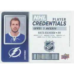 2017-18 UPPER DECK MVP - NIKITA KUCHEROV #NHL-NK NHL PLAYER CREDENTIALS LEVEL 1 ACCESS