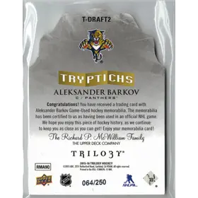 2015-16 UD Trilogy Tryptichs Alek Barkov GU Jersey 064/250 Florida Panthers