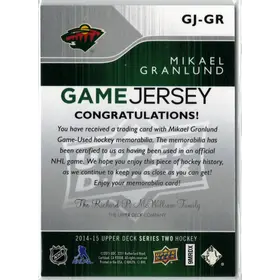 2014-15 UD Mikael Granlund GU Jersey Minnesota Wild