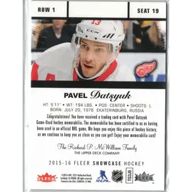 2015-16 UD Fleer Showcase Row 1 Pavel Datsyuk GU Jersey Detroit Red Wings