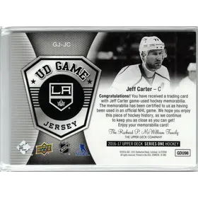 2016-17 UD Jeff Carter GU Jersey Los Angeles Kings