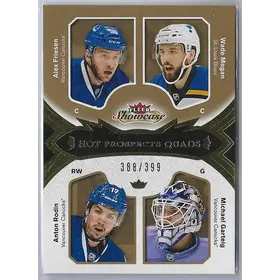 2016-17 Fleer Showcase (Hot Prospects Quads) #205 Alex Friesen, Wade Megan, Anton Rodin & Michael Garteig RC (388/399)