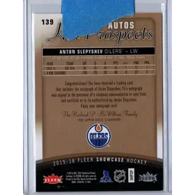 2015-16 UD Fleer Showcase Hot Prospect Auto Anton Slepyshev 249/299 Edmonton Oilers