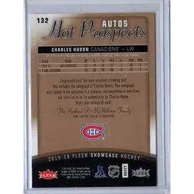 2015-16 UD Fleer Showcase Hot Prospect Auto Charles Hudon 248/299 Montreal Canadiens