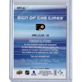 2015-16 UD SP Authentic Sign of the Times John Leclair Philadelphia Flyers