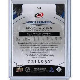 2015-16 UD Trilogy Rookie Premiere Auto Brock McGinn Level 2 159/199 Carolina Hurricanes