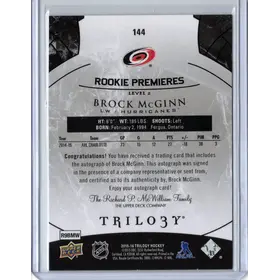 2015-16 UD Trilogy Rookie Premiere Auto Brock McGinn Level Black 27/47 Carolina Hurricanes