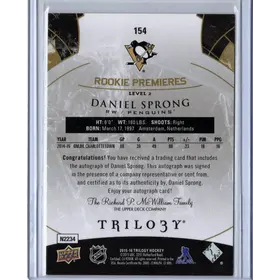 2015-16 UD Trilogy Rookie Premiere Auto Daniel Sprong 235/499 Pittsburgh Penguins