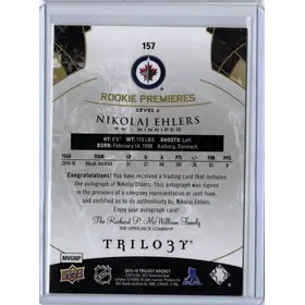 2015-16 UD Trilogy Rookie Premiere Auto Nikolai Ehlers 128/499 Winnipeg Jets