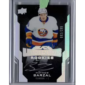 2016-17 UD Black Lustrous Rookie Silver Auto Mathew Barzal 092/299