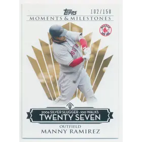 2008 Topps Moments & Milestones - Manny Ramirez #119-100 2006 Silver Slugger 100 Walks 102/150