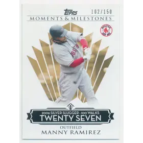 2008 Topps Moments & Milestones - Manny Ramirez #119-100 2006 Silver Slugger 100 Walks 102/150