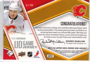 2011-12 UD Rene Bourque GU Jersey Calgary Flames
