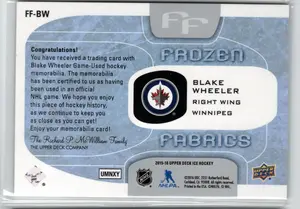 2015-16 UD Ice Frozen Fabrics Blake Wheeler Navy GU Jersey Winnipeg Jets