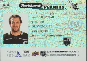 2018-19 PARKHURST - ANZE KOPITAR #PA-19 PERMITS