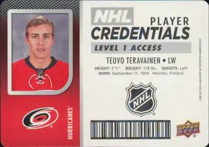 2017-18 MVP - TEUVO TERAVAINEN #NHL-TT PLAYER CREDENTIALS LEVEL 1