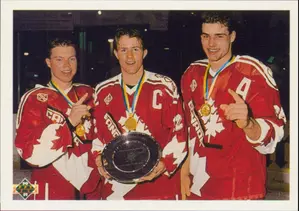 1990-91 UPPER DECK - KRIS DRAPER & STEVEN RICE & ERIC LINDROS #473 CANADA'S CAPTAINS