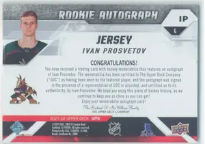 2021-22 Upper Deck SPx Ivan Prosvetov Rookie Autograph #IP 4/375