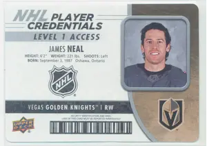 2018-19 UPPER DECK MVP - JAMES NEAL #NHL-JN NHL PLAYER CREDENTIALS ACCESS LEVEL 1