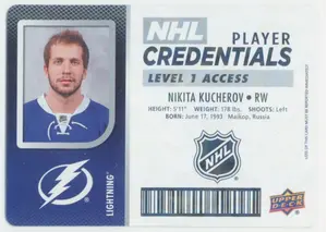 2017-18 UPPER DECK MVP - NIKITA KUCHEROV #NHL-NK NHL PLAYER CREDENTIALS LEVEL 1 ACCESS