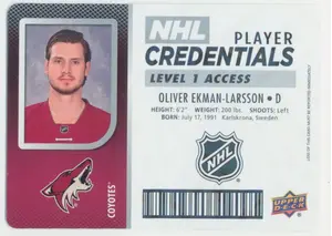 2017-18 UPPER DECK MVP - OLIVER EKMAN-LARSSON #NHL-OE NHL PLAYER CREDENTIALS LEVEL 1 ACCESS