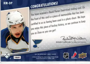 2007-08 UD Rookie Materials David Perron EV Used Jersey St Louis Blues