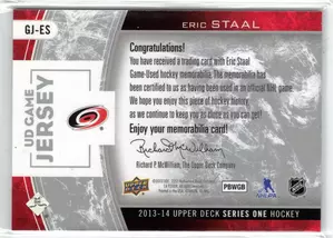 2013-14 UD Eric Staal GU Jersey Carolina Hurricanes