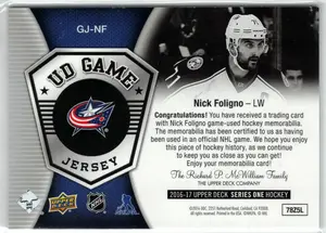 2016-17 UD Nick Foligno GU Jersey Columbus Blue Jackets