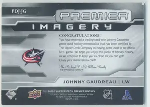 2022-23 Upper Deck Premier Johnny Gaudreau Premier Imagery #PDJ-JG 14/300