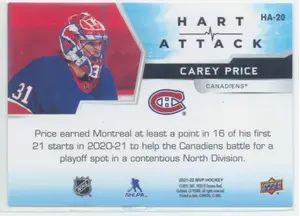 2021-22 Upper Deck MVP Carey Price Hart Attack #HA-20