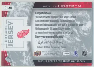 2013-14 Upper Deck Nicklas Lidstrom Game Jersey #GJ-NL