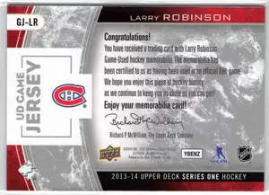 2013-14 UD Larry Robinson GU Jersey Montreal Canadiens