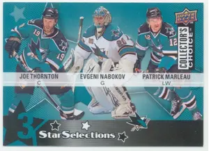 2009-10 COLLECTOR'S CHOICE - JOE THORNTON/EVGENI NABOKOV/PATRICK MARLEAU #225 3 STAR SELECTIONS
