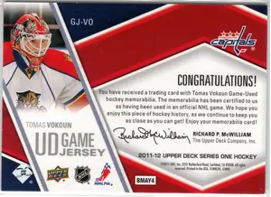 2011-12 UD Tomas Vokoun GU Jersey Florida Panthers