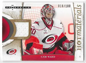 2007-08 Hot Prospects Hot Materials Red Hot #HM-CW Cam Ward (016/100)