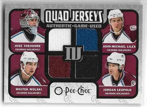2007-08 O-Pee-Chee Quad Jerseys #QM-TLLW Jose Theodore, John-Michael Liles, Jordan Leopold & Wojtek Wolski