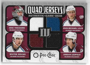 2007-08 O-Pee-Chee Quad Jerseys #QM-TLLW Jose Theodore, John-Michael Liles, Jordan Leopold & Wojtek Wolski
