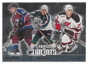 2000-01 Upper Deck Triple Threats #TT1 Milan Hejduk, Paul Kariya & Scott Gomez