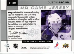 2009-10 UD Dustin Brown GU Jersey Los Angeles Kings