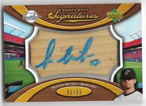 2007 Sweet Spot Signatures Bat Barrel Blue Ink #SS-SE Sergio Mitre (93/99) *
