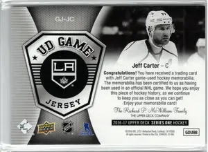 2016-17 UD Jeff Carter GU Jersey Los Angeles Kings