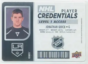 2017-18 UPPER DECK MVP - JONATHAN QUICK #NHL-DD NHL PLAYER CREDENTIALS LEVEL 1 ACCESS