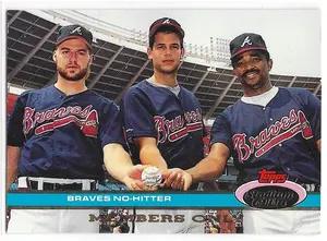 1991 Stadium Club Members Only #30 Braves No-Hitter (Kent Mercker, Mark Wohlers & Alejandro Pena)