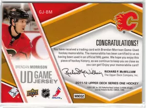 2011-12 UD Brendan Morrison GU Jersey Calgary Flames