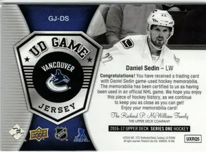 2016-17 UD Daniel Sedin GU Jersey Vancouver Canucks