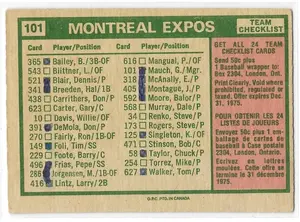 1975 O-Pee-Chee #101 Montreal Expos (Gene Mauch, Mgr.) *