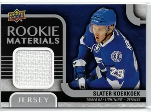 2015-16 UD Slater Koekkoek White Rookie Materials EV Jersey Tampa Bay Lightning