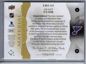 2015-16 UD Exquisite Material Grant Fuhr 06/99